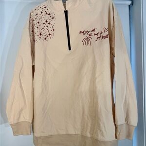 Beige Half-Zip Sweatshirt with Red Star Design
